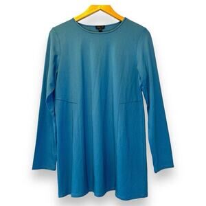 J. Jill Wearever Womens Sz M Petite Blue Tunic Top Stretch Crew Neck Long Sleeve